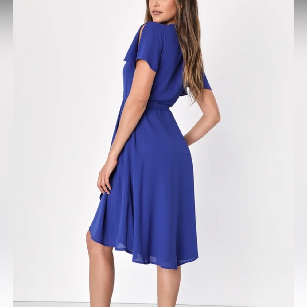 Lulu’s Rise to the Occasion Royal Blue Midi Wrap Dress - Picture 4 of 10